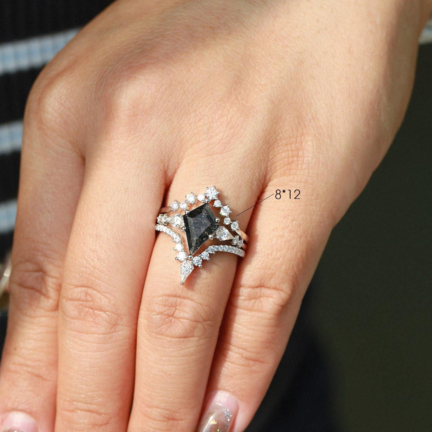 Tyler Twin Flames Kite Cut Moss Agate Engagement Ring Set 3pcs.