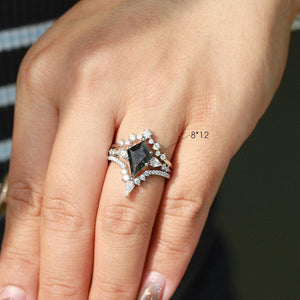Tyler Twin Flames Kite Cut Moss Agate Engagement Ring Set 3pcs.
