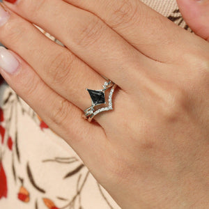 Branch Kite Cut Natural Moss Agate Minimalist Engagement Ring Sets 2pcs - Crest.