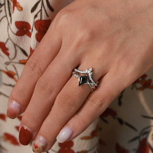 Kite Shape Branch Moss Agate Engagement Ring Sets 2pcs