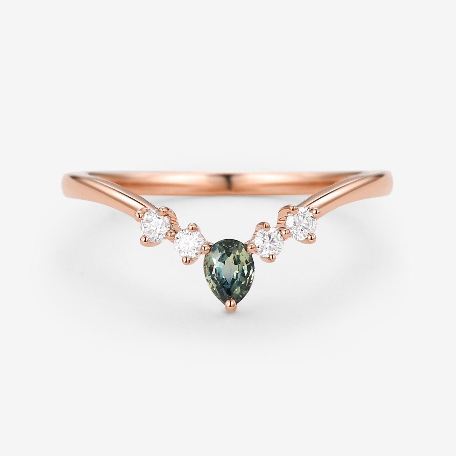 Teal Sapphire & Moissanite Band Wedding Band.