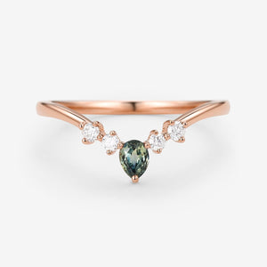 Teal Sapphire & Moissanite Band Wedding Band.
