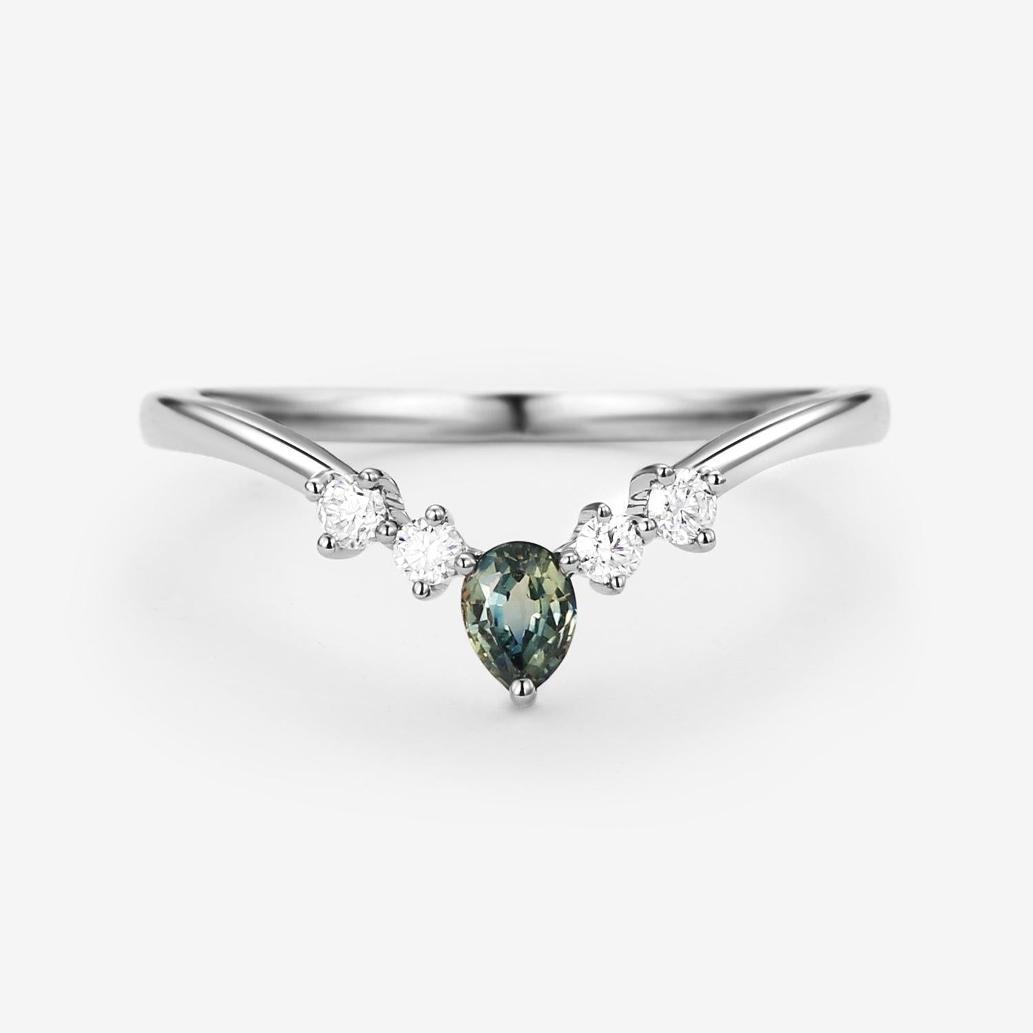 Teal Sapphire & Moissanite Band Wedding Band.