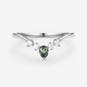 Teal Sapphire & Moissanite Band Wedding Band.