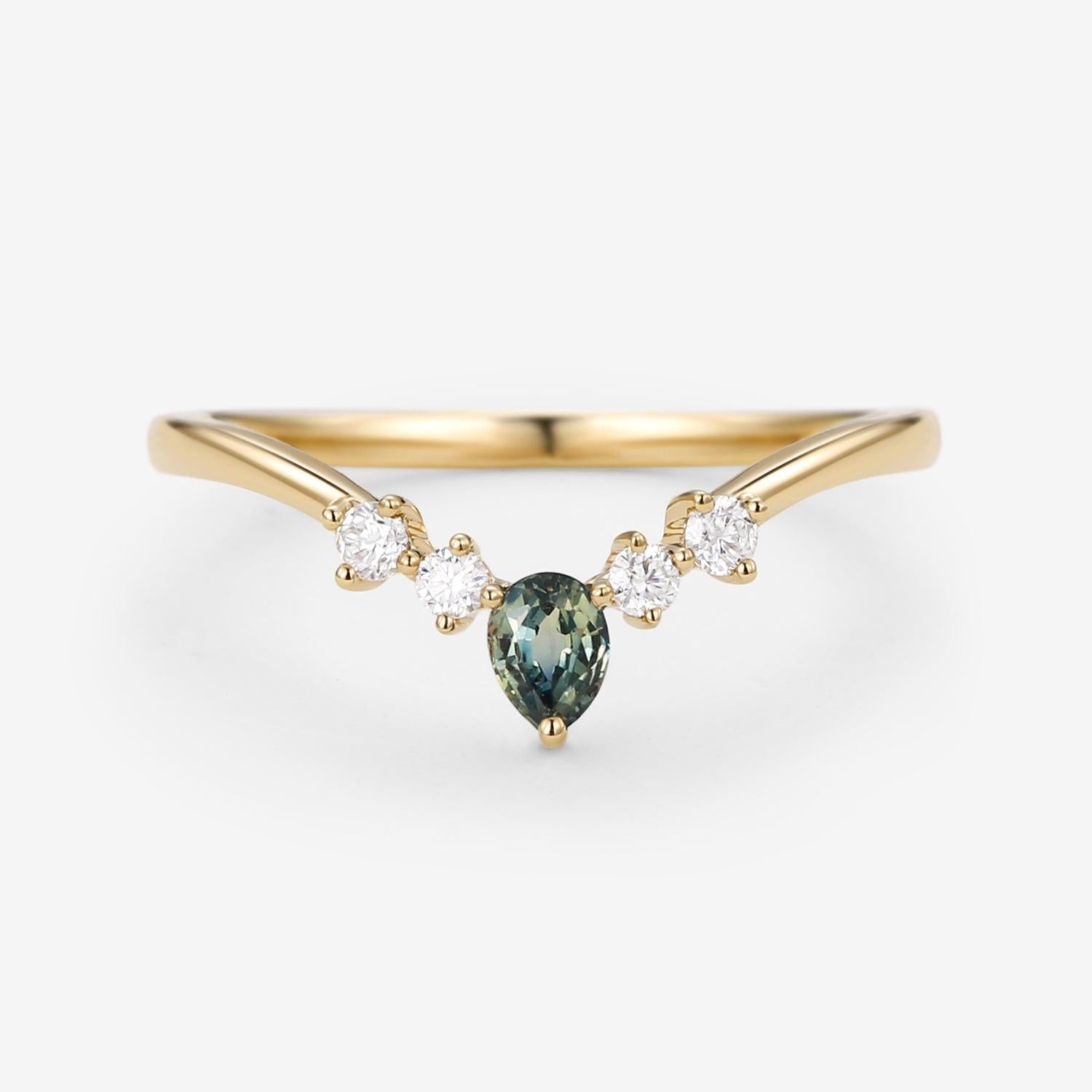 Teal Sapphire & Moissanite Band Wedding Band.