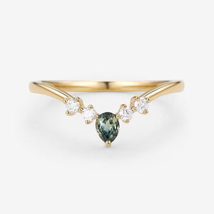 Teal Sapphire & Moissanite Band Wedding Band.
