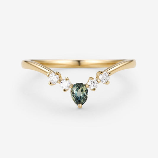 Teal Sapphire & Moissanite Band Wedding Band.