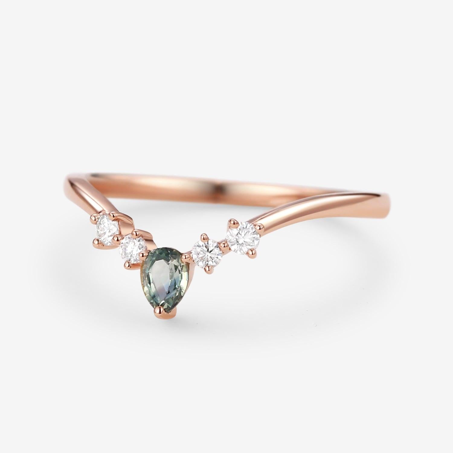 Teal Sapphire & Moissanite Band Wedding Band.