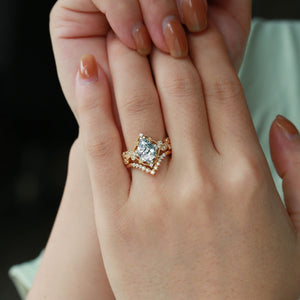Nyx’s Eclipse | Black Gold Pear Moss Agate & Pearl Engagement Ring Set 2pcs.