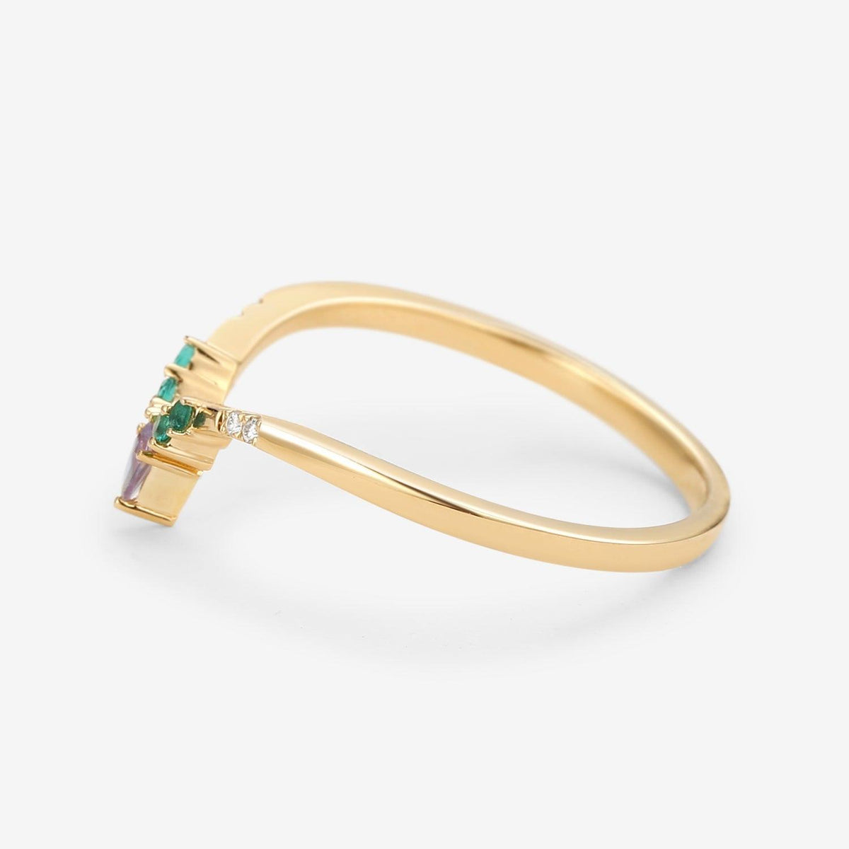 Alexandrite & Emerald & Moissanite  V Shaped Wedding Band.