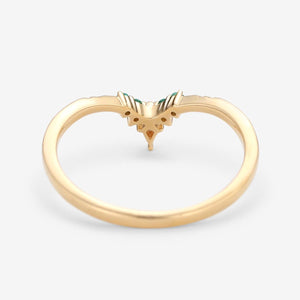 Alexandrite & Emerald & Moissanite  V Shaped Wedding Band.
