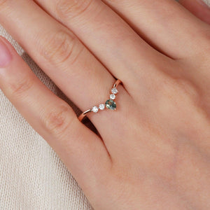 Teal Sapphire & Moissanite Band Wedding Band.