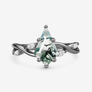 Vera Infinity Kite Cut Moss Agate Classic Engagement Ring.