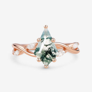 Vera Infinity Kite Cut Moss Agate Classic Engagement Ring.