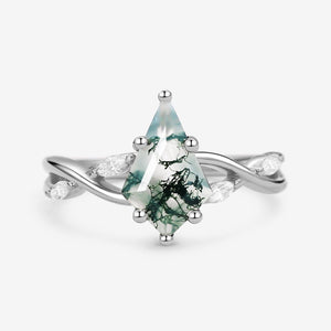 Vera Infinity Kite Cut Moss Agate Classic Engagement Ring.