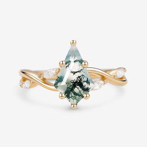 Vera Infinity Kite Cut Moss Agate Classic Engagement Ring.