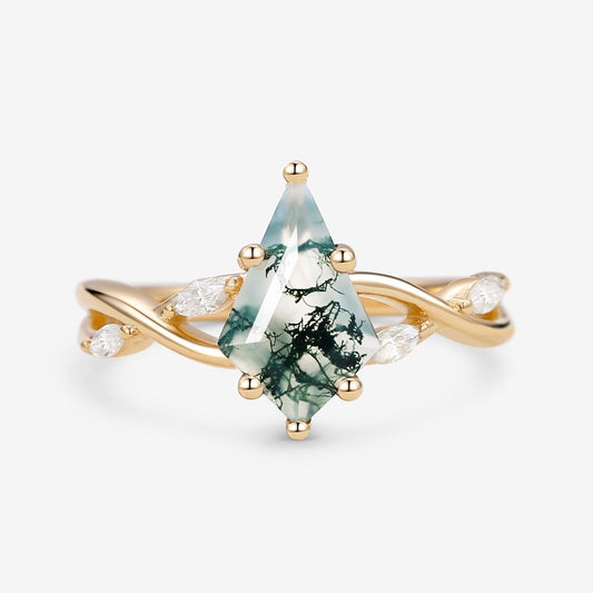 Vera Infinity Kite Cut Moss Agate Classic Engagement Ring.