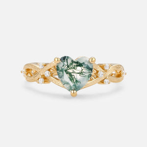Heart Shape Moss Agate Infinity Engagement Ring.