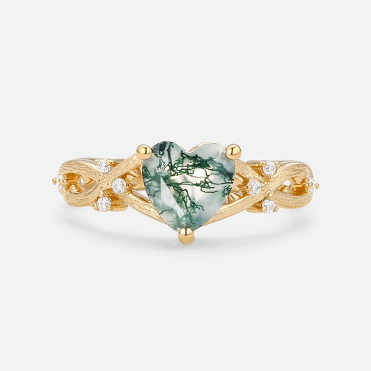 Heart Shape Moss Agate Infinity Engagement Ring.