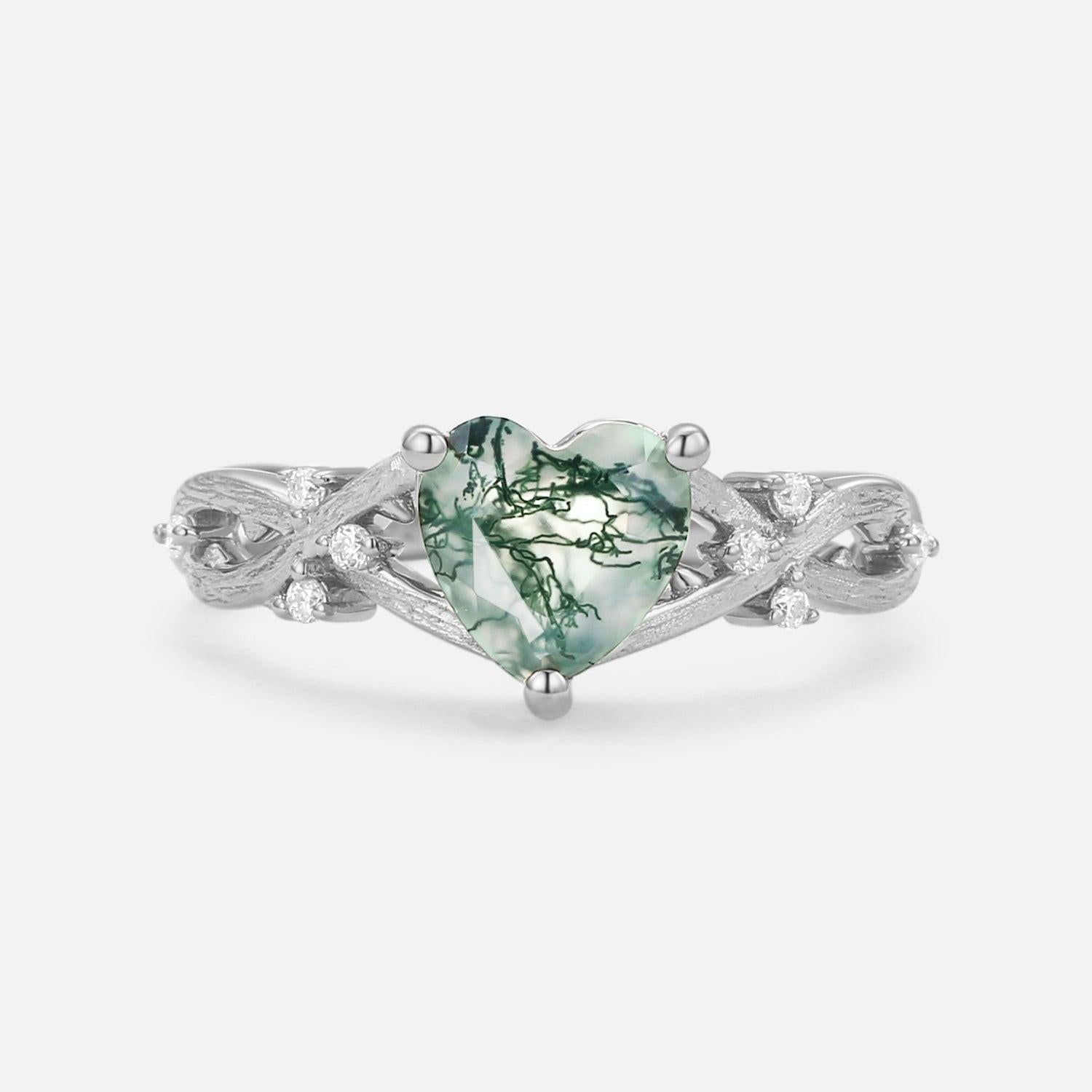 Heart Shape Moss Agate Infinity Engagement Ring.