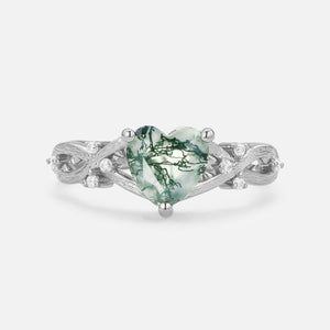 Heart Shape Moss Agate Infinity Engagement Ring.