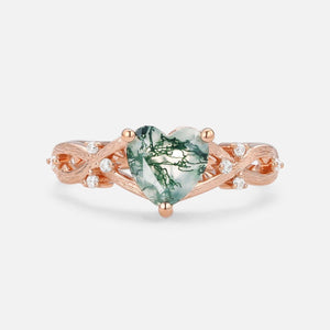 Heart Shape Moss Agate Infinity Engagement Ring.