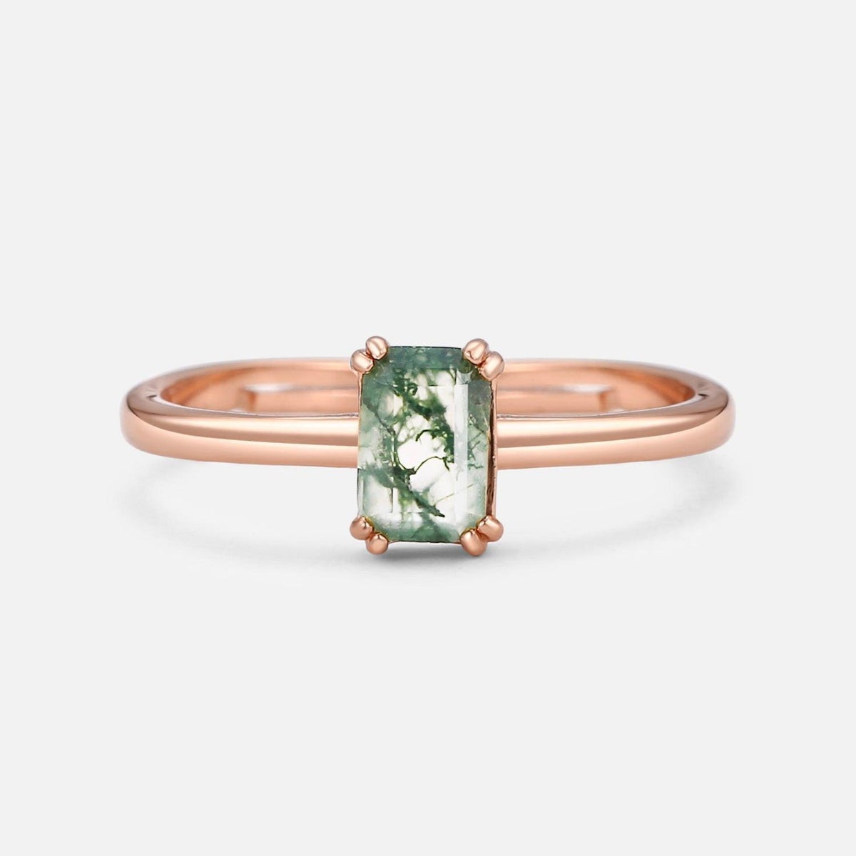 Daphne’s Clearing | Emerald Cut Moss Agate Couple Ring Set 2pcs.