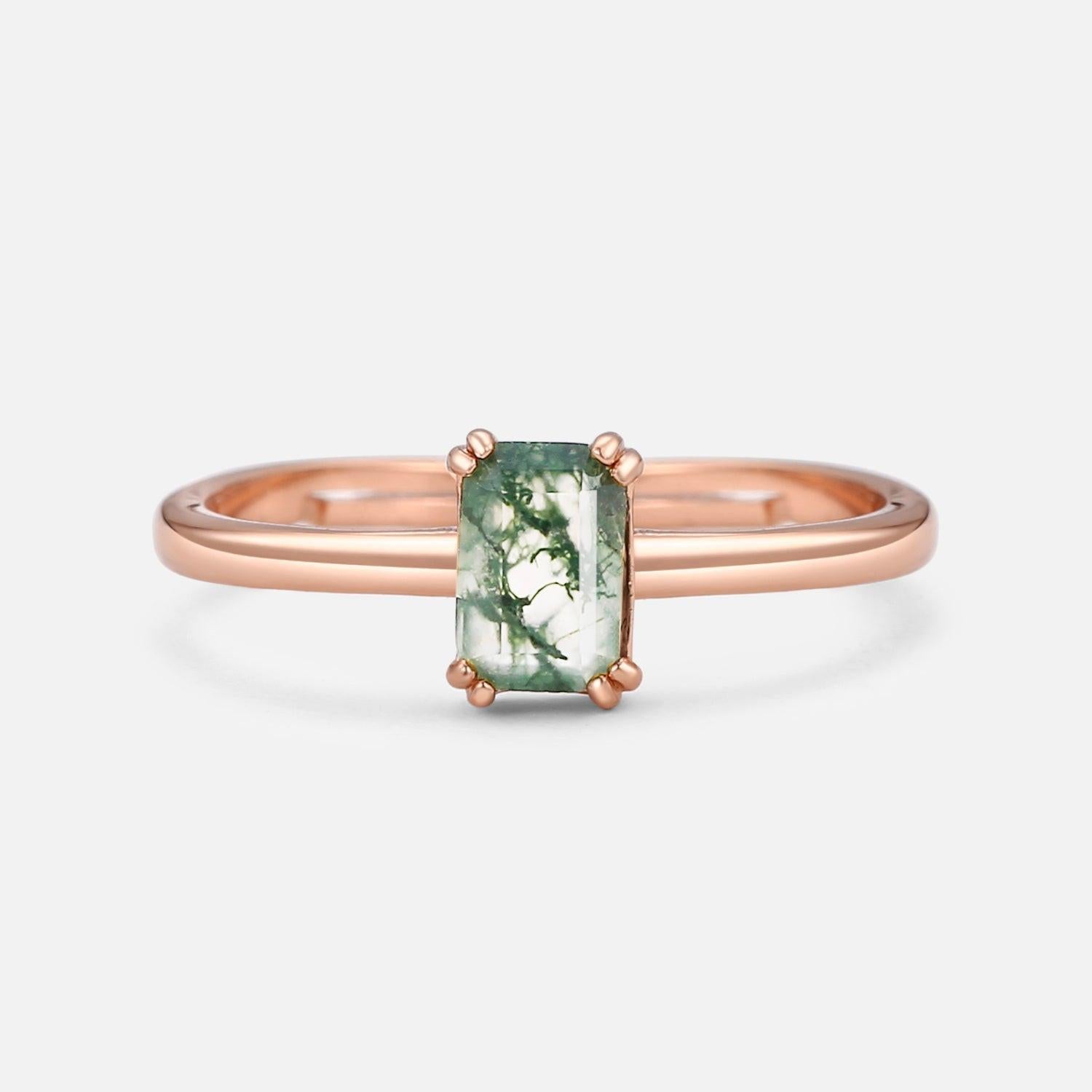 Daphne’s Clearing | Emerald Cut Moss Agate Couple Ring Set 2pcs.
