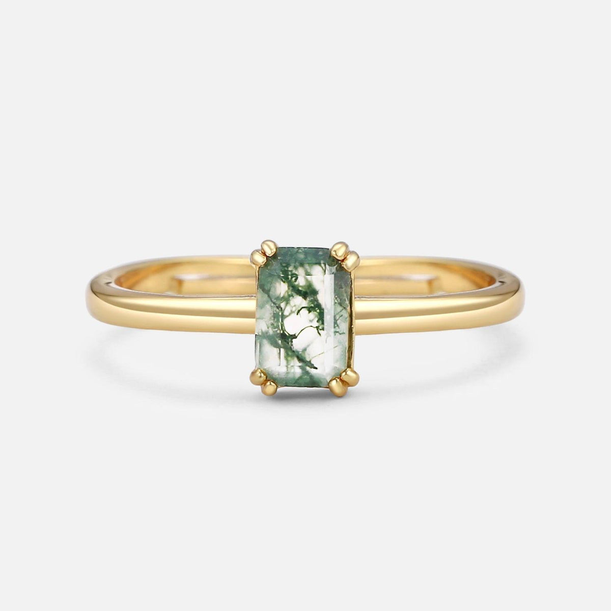 Daphne’s Clearing | Emerald Cut Moss Agate Couple Ring Set 2pcs.