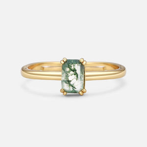 Daphne’s Clearing | Emerald Cut Moss Agate Couple Ring Set 2pcs.