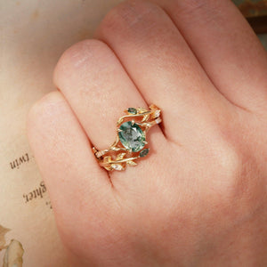 Cordelia’s Branching | Moss Agate Leafy Split Band Bridal Set 2pcs.