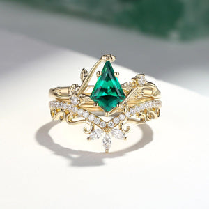 Daniella 2.0ct Vintage Kite Cut Moss Agate Engagement Ring Set 2pcs.
