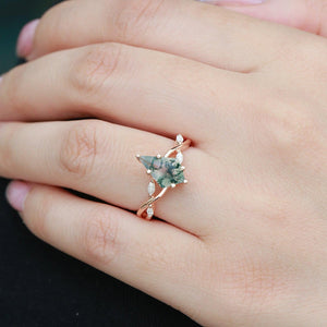 Vera Infinity Kite Cut Moss Agate Classic Engagement Ring.