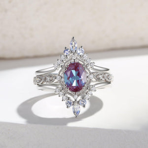 Luna’s Glow | Alexandrite & Moonstone Vintage Bridal Set 3pcs.