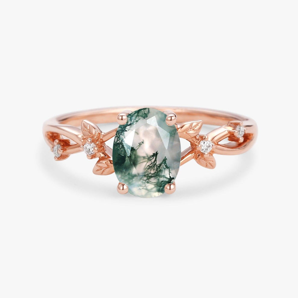 Sylvie’s Twig | Oval Cut Moss Agate Engagement Ring.