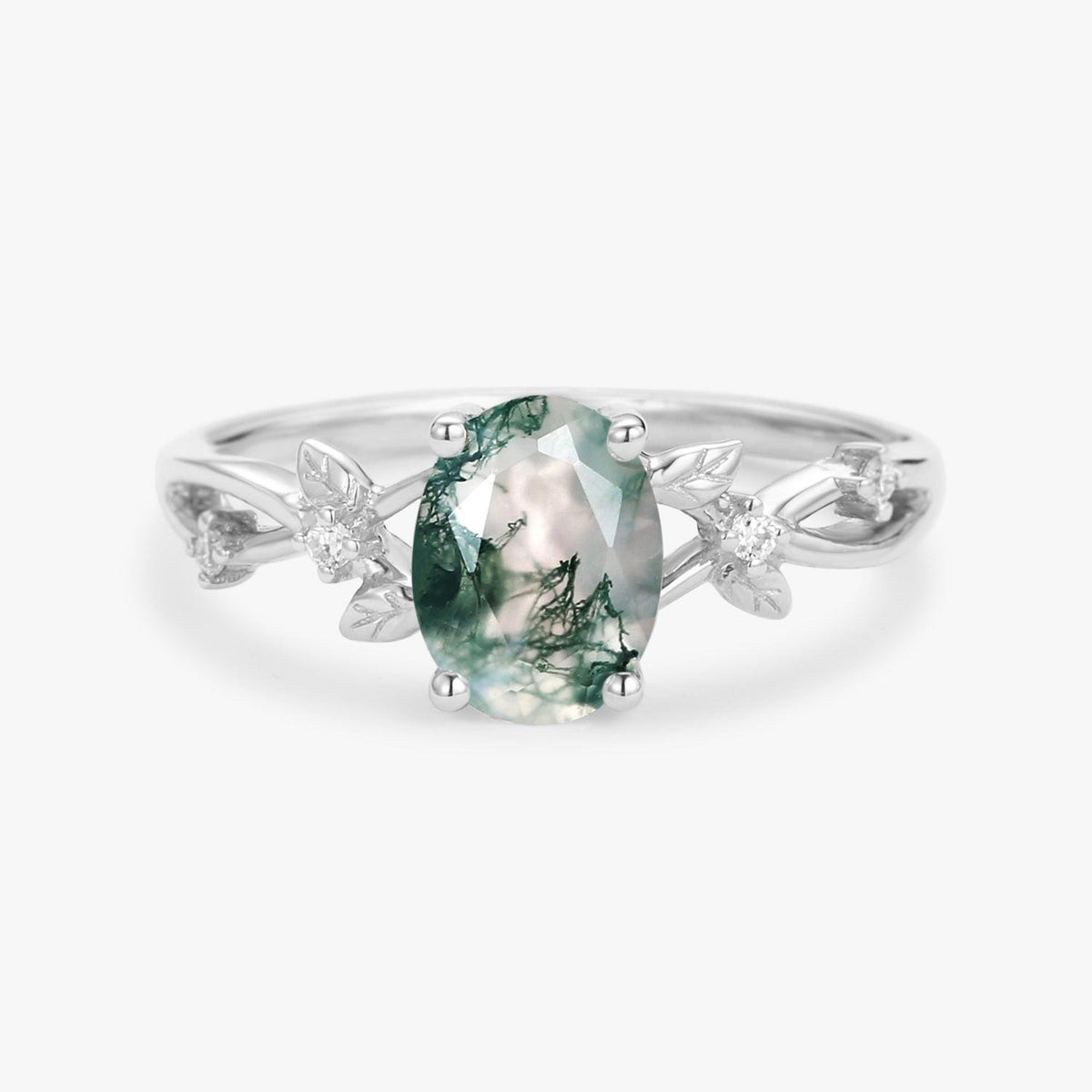 Sylvie’s Twig | Oval Cut Moss Agate Engagement Ring.