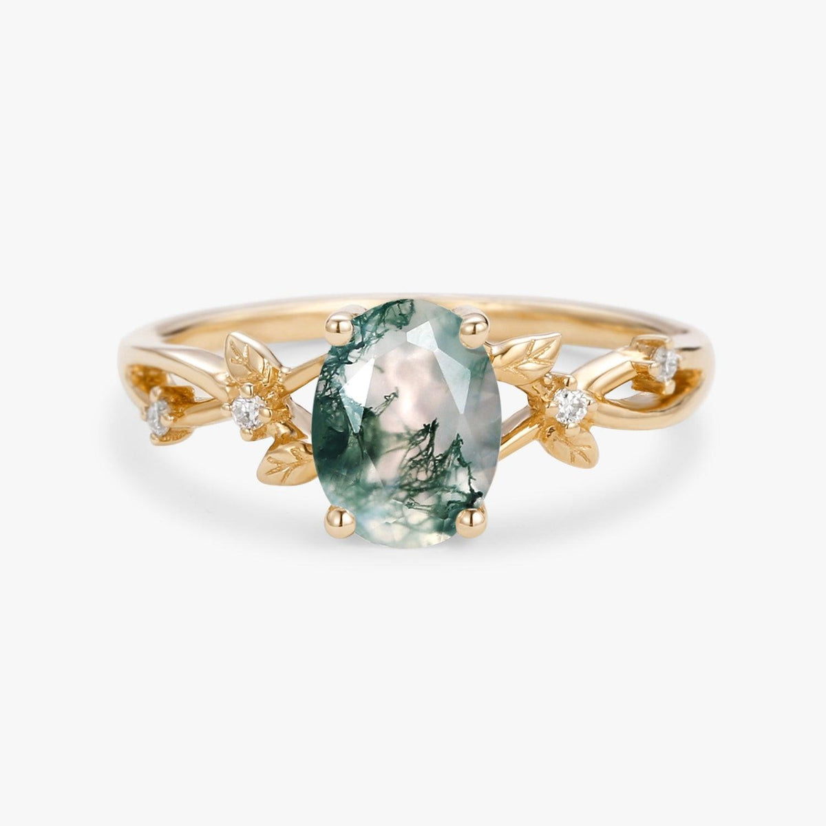 Sylvie’s Twig | Oval Cut Moss Agate Engagement Ring.