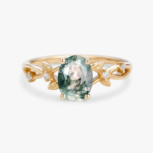 Sylvie’s Twig | Oval Cut Moss Agate Engagement Ring.