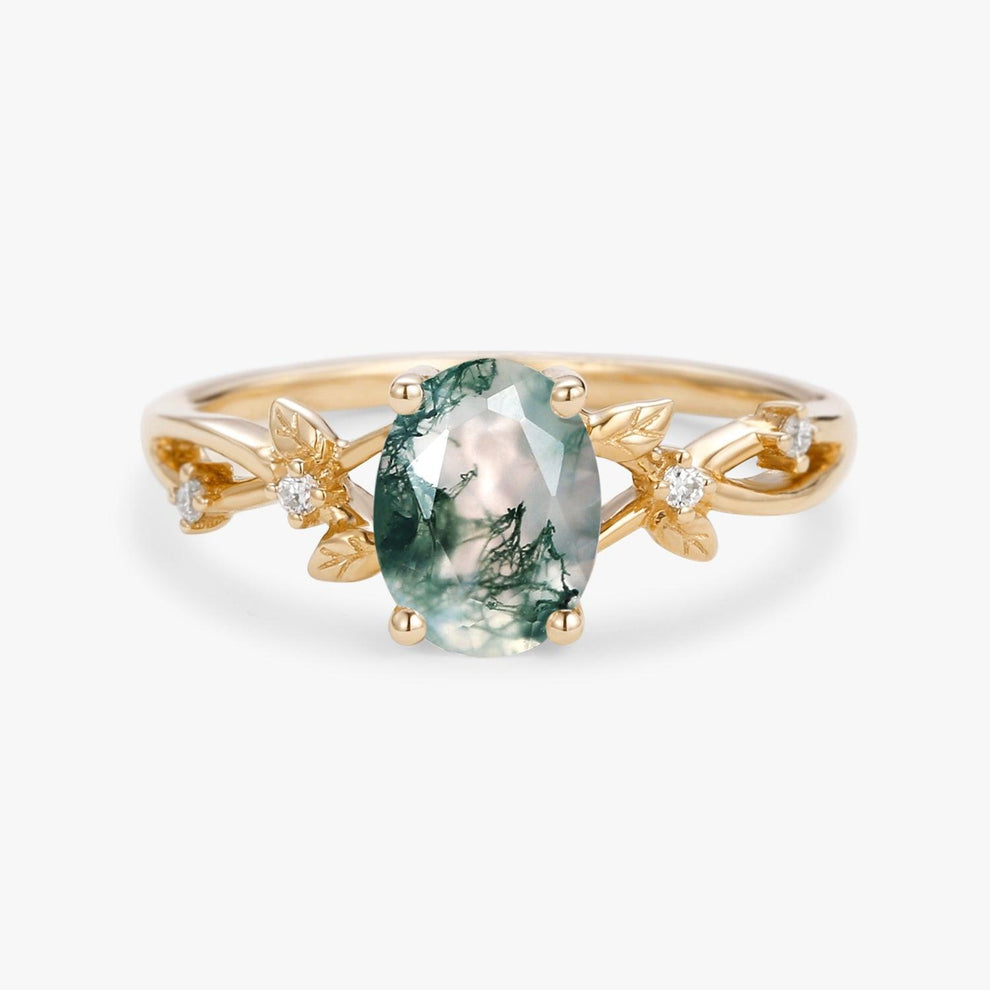 Sylvie’s Twig | Oval Cut Moss Agate Engagement Ring.