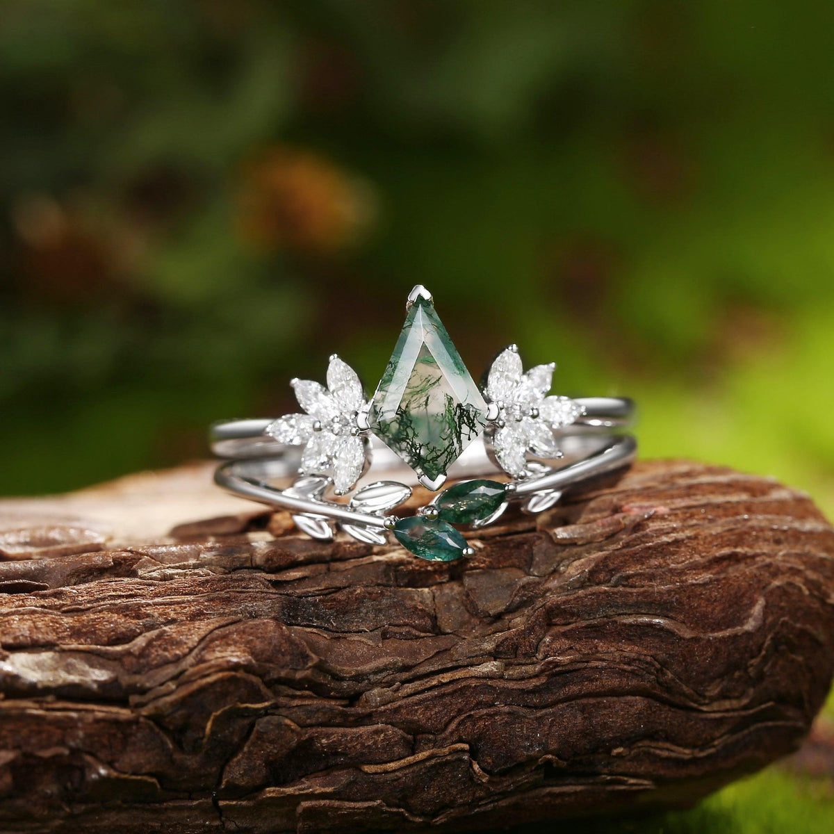 Titania’s Glade | Moss Agate Leafy Forest Elves Bridal Set 2pcs.