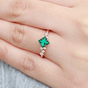 Rosalba’s Emeraude | Princess Cut Lab Emerald Solitaire Engagement Ring