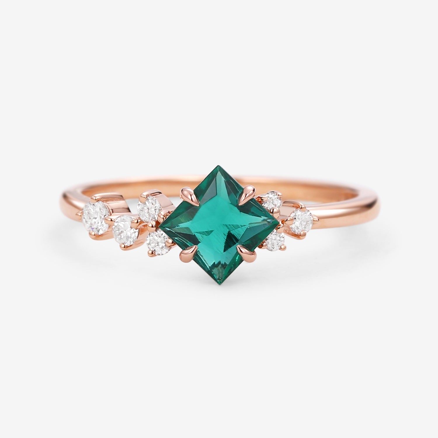 Rosalba’s Emeraude | Princess Cut Lab Emerald Solitaire Engagement Ring