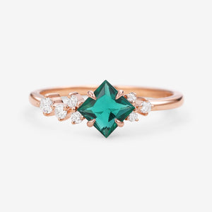 Rosalba’s Emeraude | Princess Cut Lab Emerald Solitaire Engagement Ring