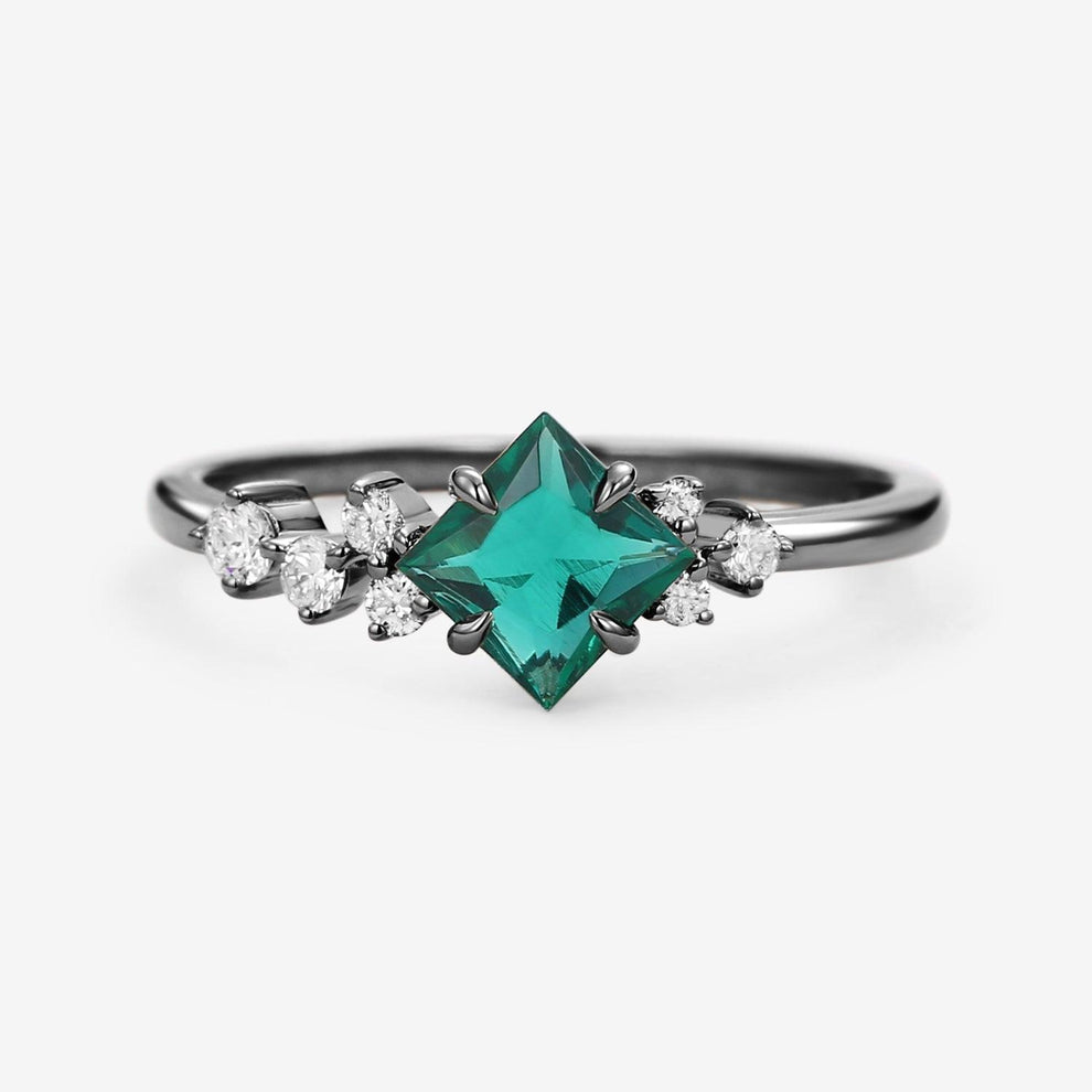 Rosalba’s Emeraude | Princess Cut Lab Emerald Solitaire Engagement Ring.