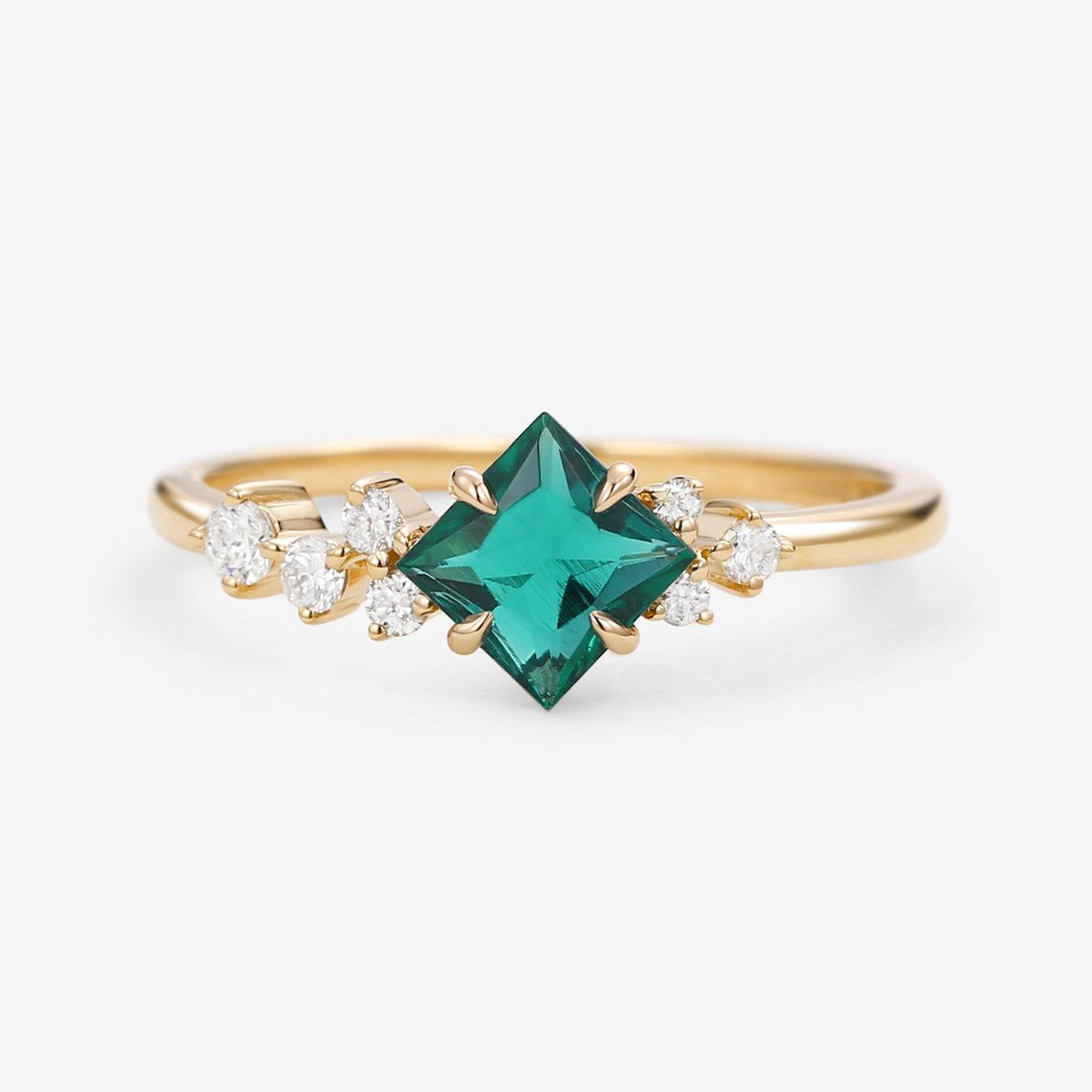 Rosalba’s Emeraude | Princess Cut Lab Emerald Solitaire Engagement Ring.