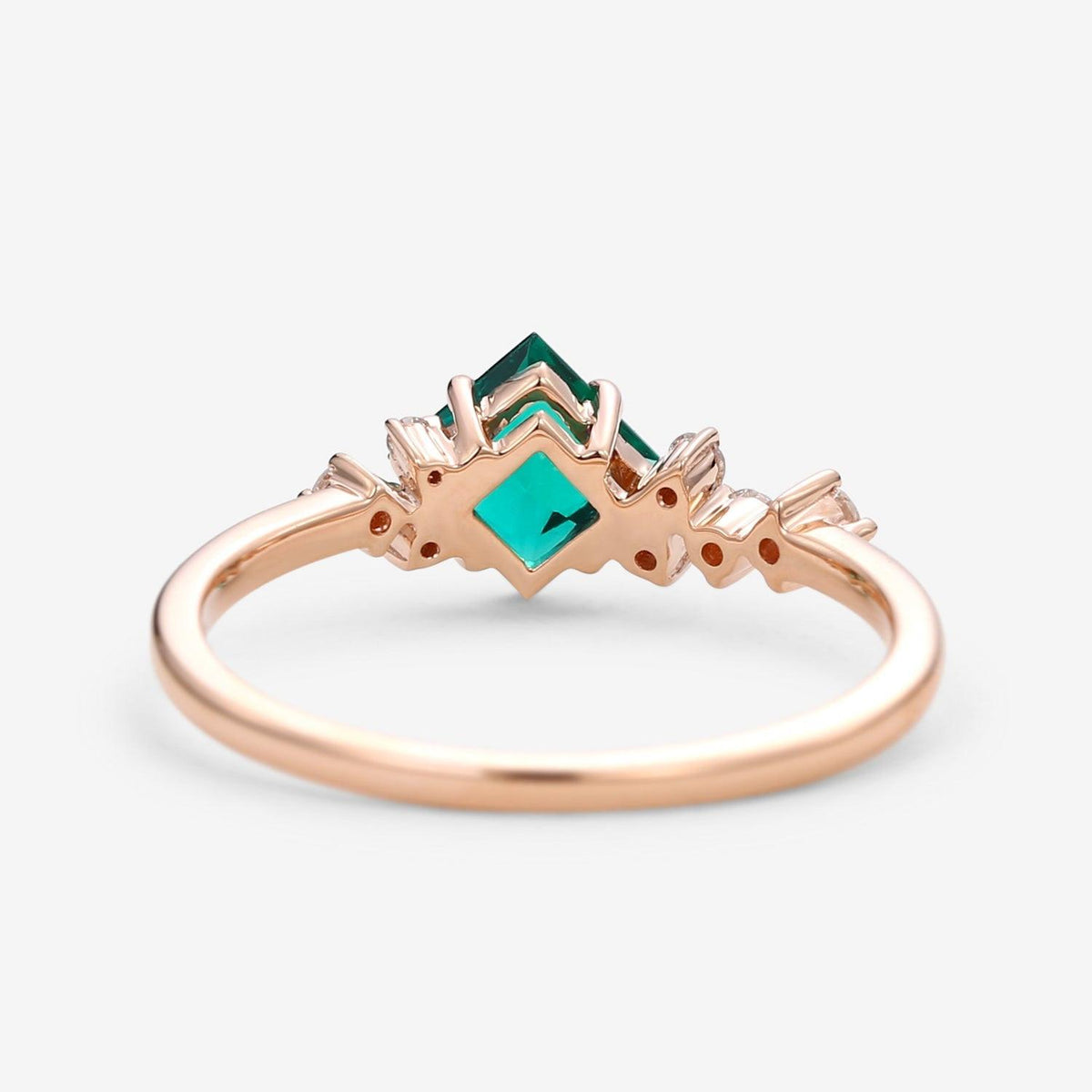 Rosalba’s Emeraude | Princess Cut Lab Emerald Solitaire Engagement Ring.