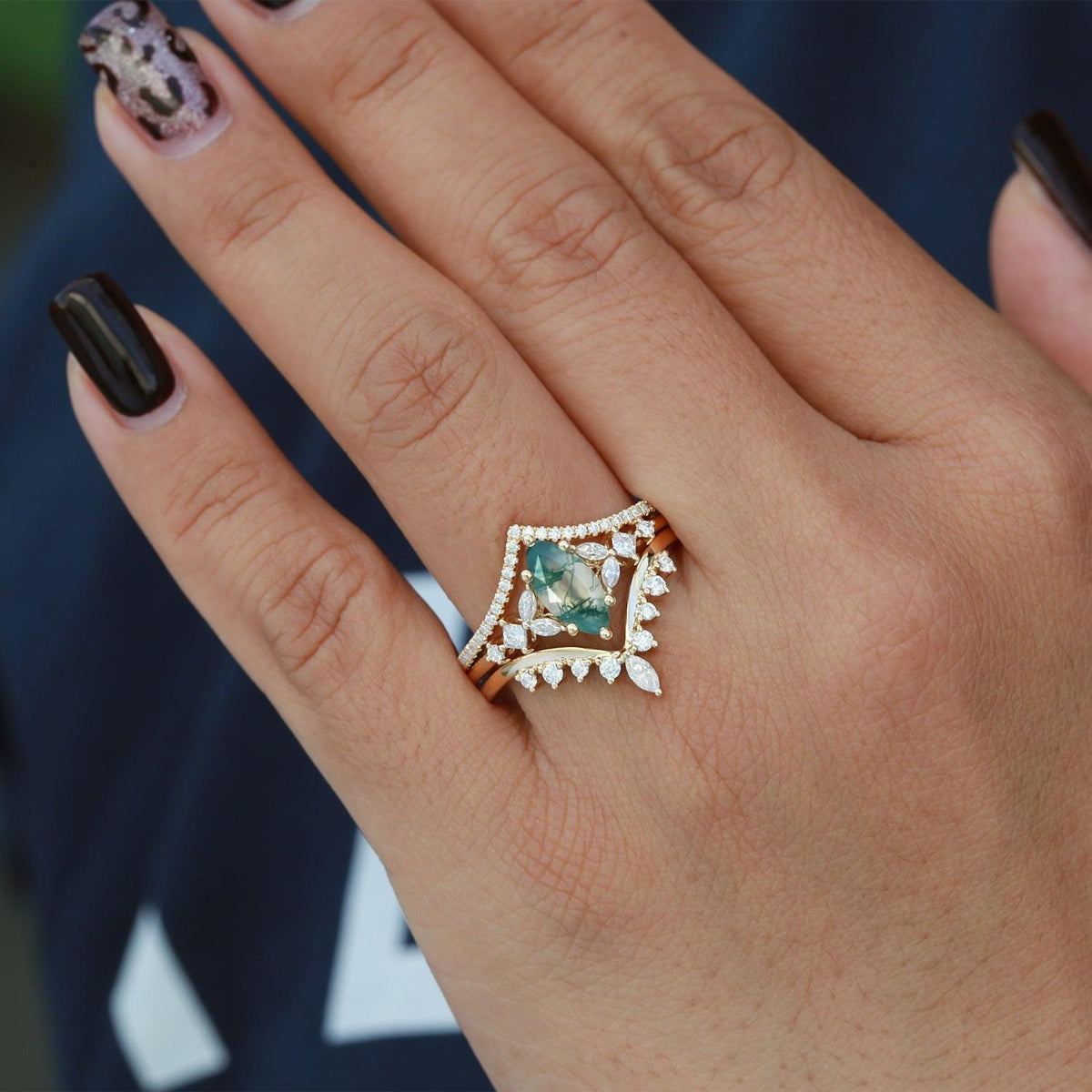 Sylvie’s Trio | Marquise Cut Moss Agate Bridal Set 3pcs.