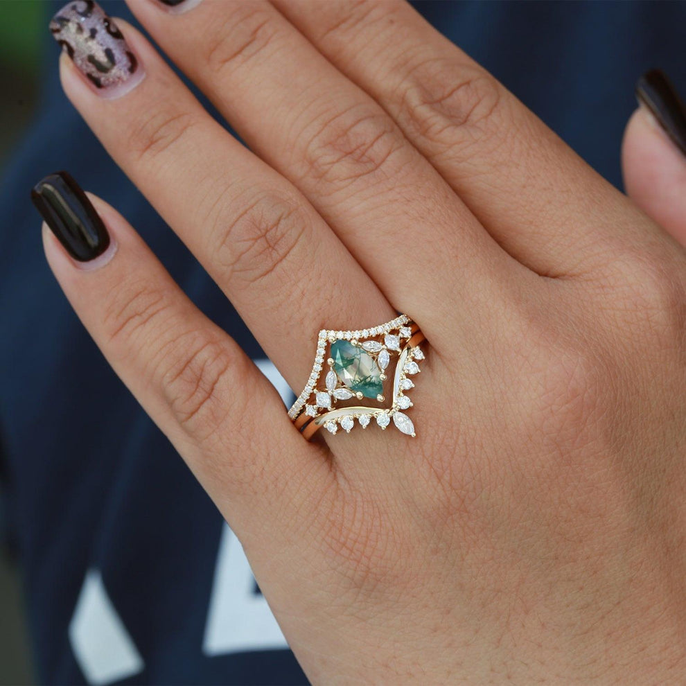 Sylvie’s Trio | Marquise Cut Moss Agate Bridal Set 3pcs.