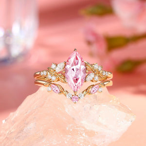 Peony's Bloom | Marquise Pink Sapphire Bridal Set 2pcs.