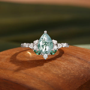 Hedera Heart Leaf Moss Agate Engagement Ring.